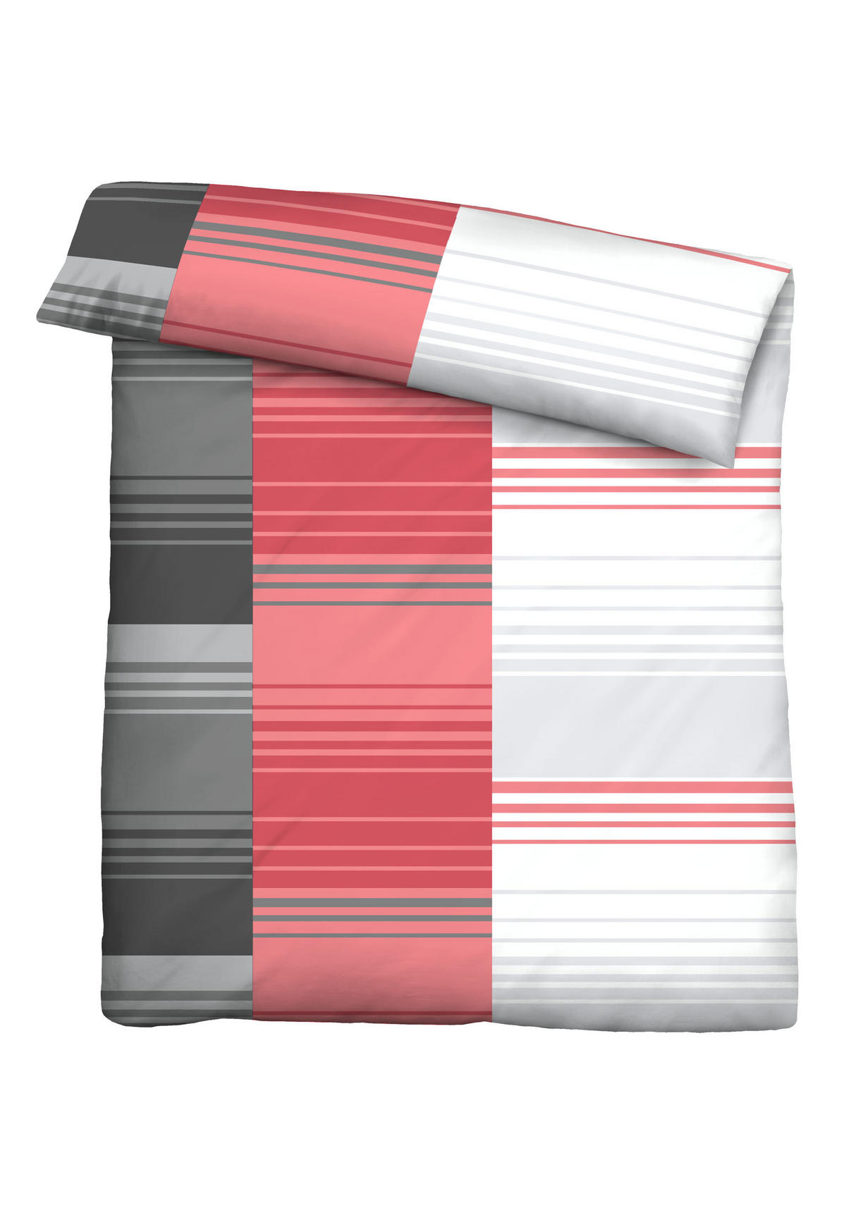 BETTWÄSCHE-GARNITUR Renforcé Streifenmix rot, 135x200 cm + 80x80 cm - Rot, Textil (135/200cm) - Castell