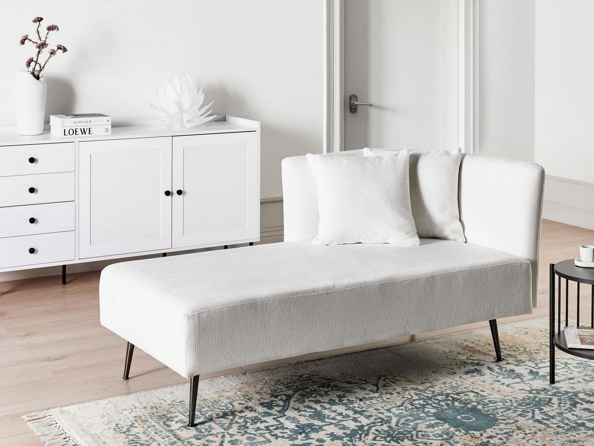 ČALOUNĚNÉ LEHÁTKO CHAISE LONGUE krémově bílé pravostranné Riom - bílá/černá, textil (156/75/77cm) - Beliani