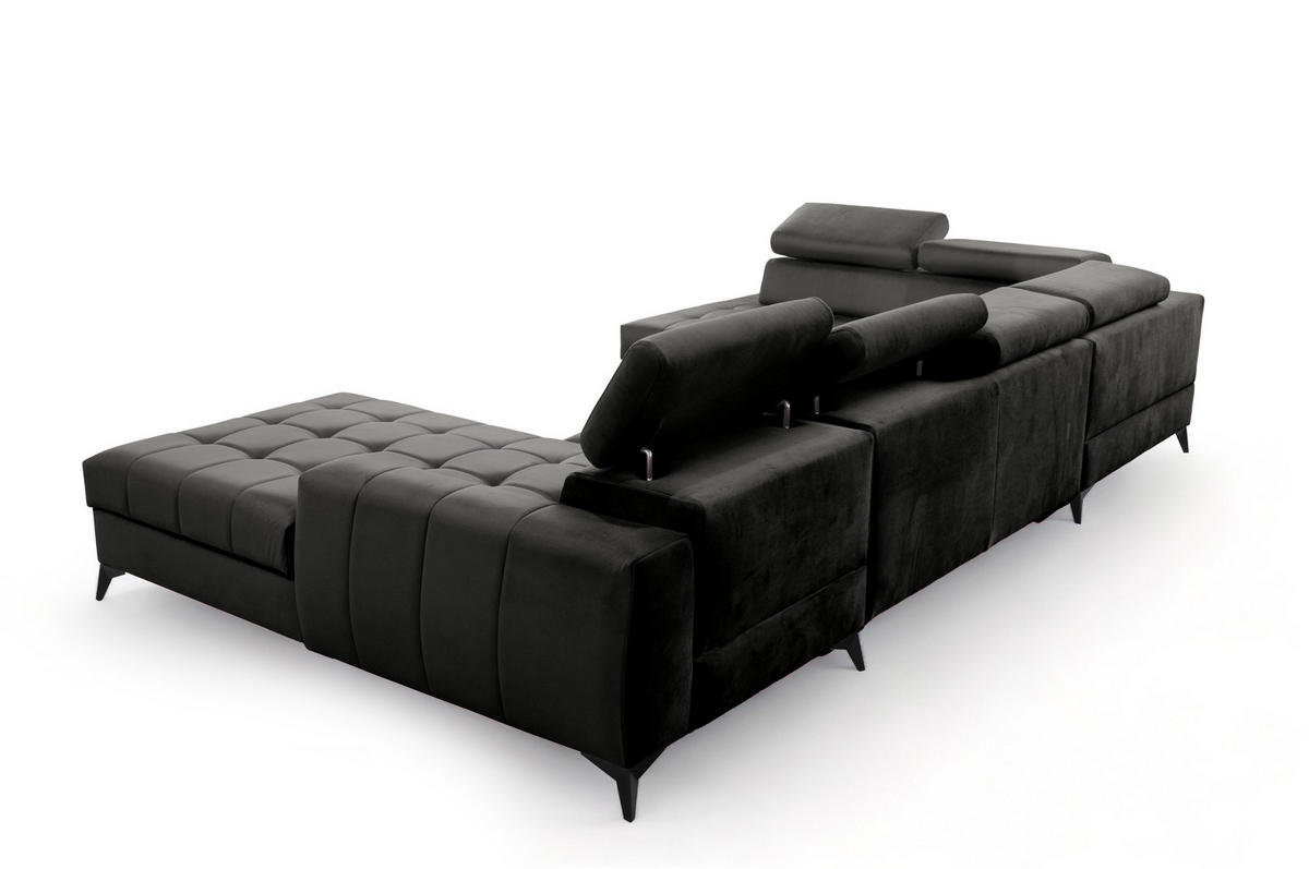 WOHNLANDSCHAFT Arkucio U Schwarz 345/200/95 cm – großes Sofa mit Schlaffunktion R - Schwarz, Textil/Metall (345/95/200cm) - AX Living