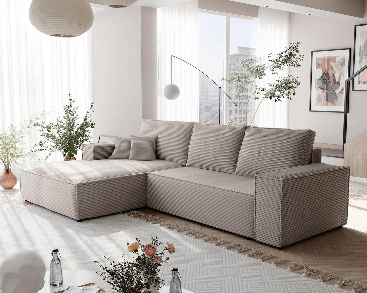 ECKSOFA NOVA mit Schlaffunktion und Bettkasten Cappuccino - Cappuccino, Holzwerkstoff/Kunststoff (250/90cm) - Idohome