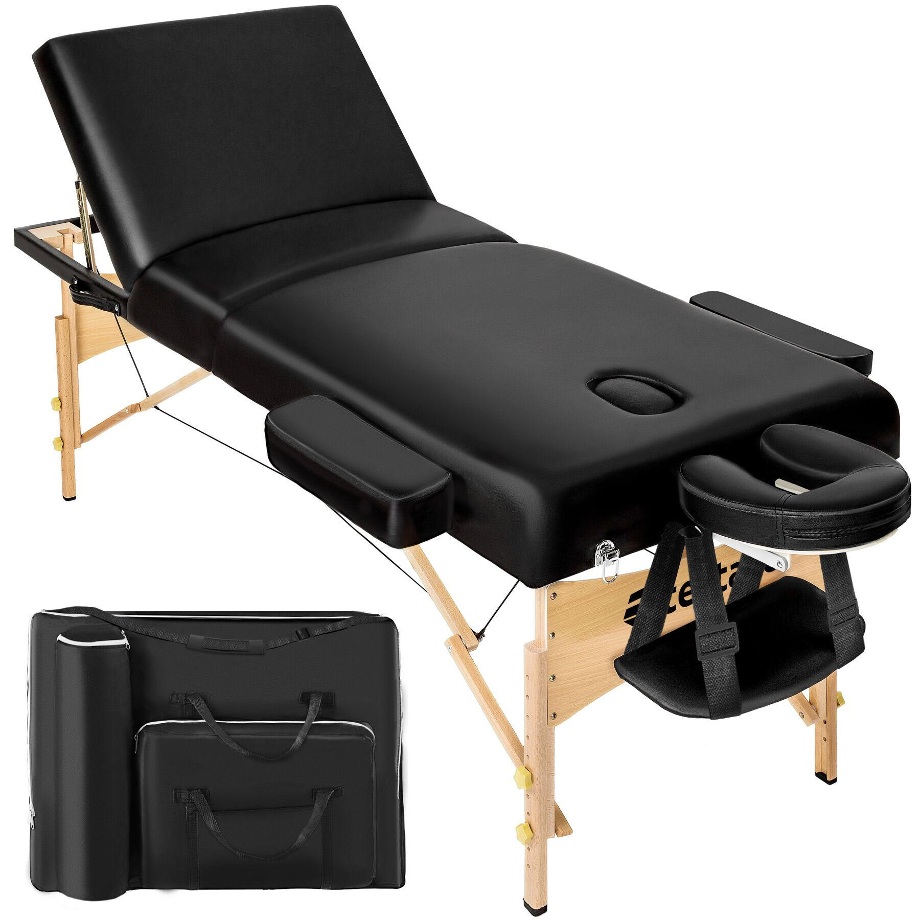 MASSAGELIEGE 3 Zonen, 218 x 102 x 90 cm,schwarz - Schwarz, Holz (102/90/218cm) - tectake