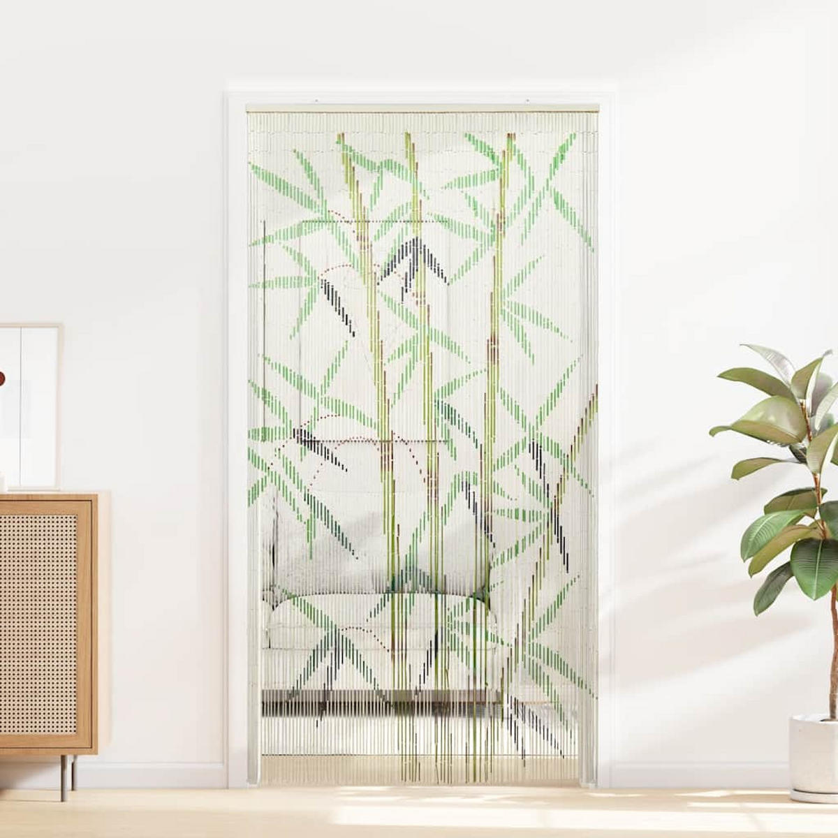 INSEKTEN-TÜRVORHANG Bambus Druck 100/200 Cm Bambus - Multicolor, Naturmaterialen (2/200/100cm) - vidaXL