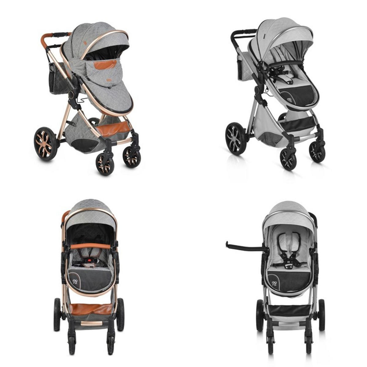 KINDERWAGEN Alma dunkelgrau Sportsitz Tragetasche umbaubar Wickeltasche Sitz umkehrbar - Grau, Metall (90/60/120cm) - Moni