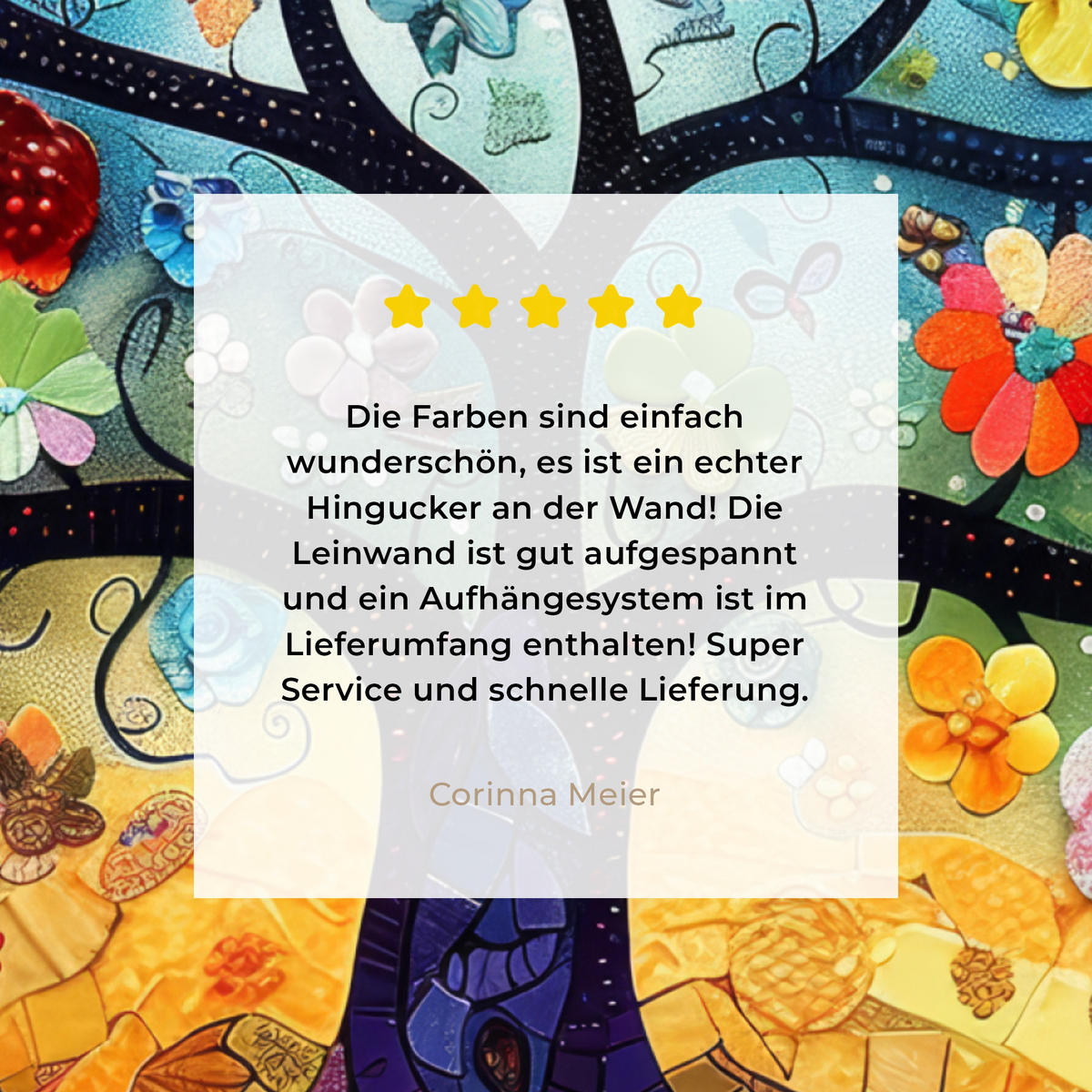 LEINWANDBILD Kunst - Baum des Lebens - Blumen - Hippie 20x20 cm - Dunkelblau, Textil (20/20cm) - MuchoWow