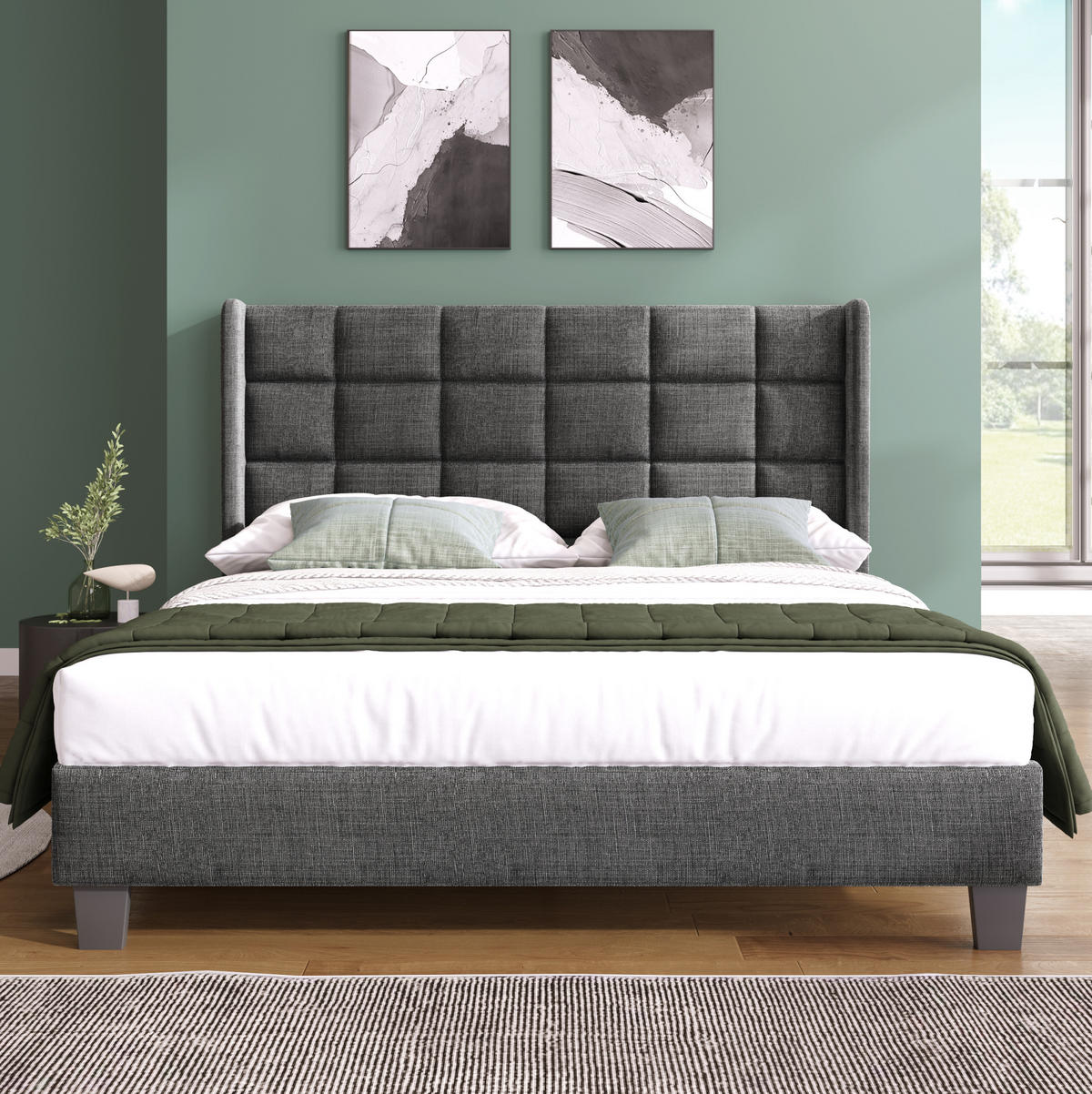 BETT mit Lattenrost 140x200 cm Leinen Grau - Grau, Metall (140/200cm) - Meubliv