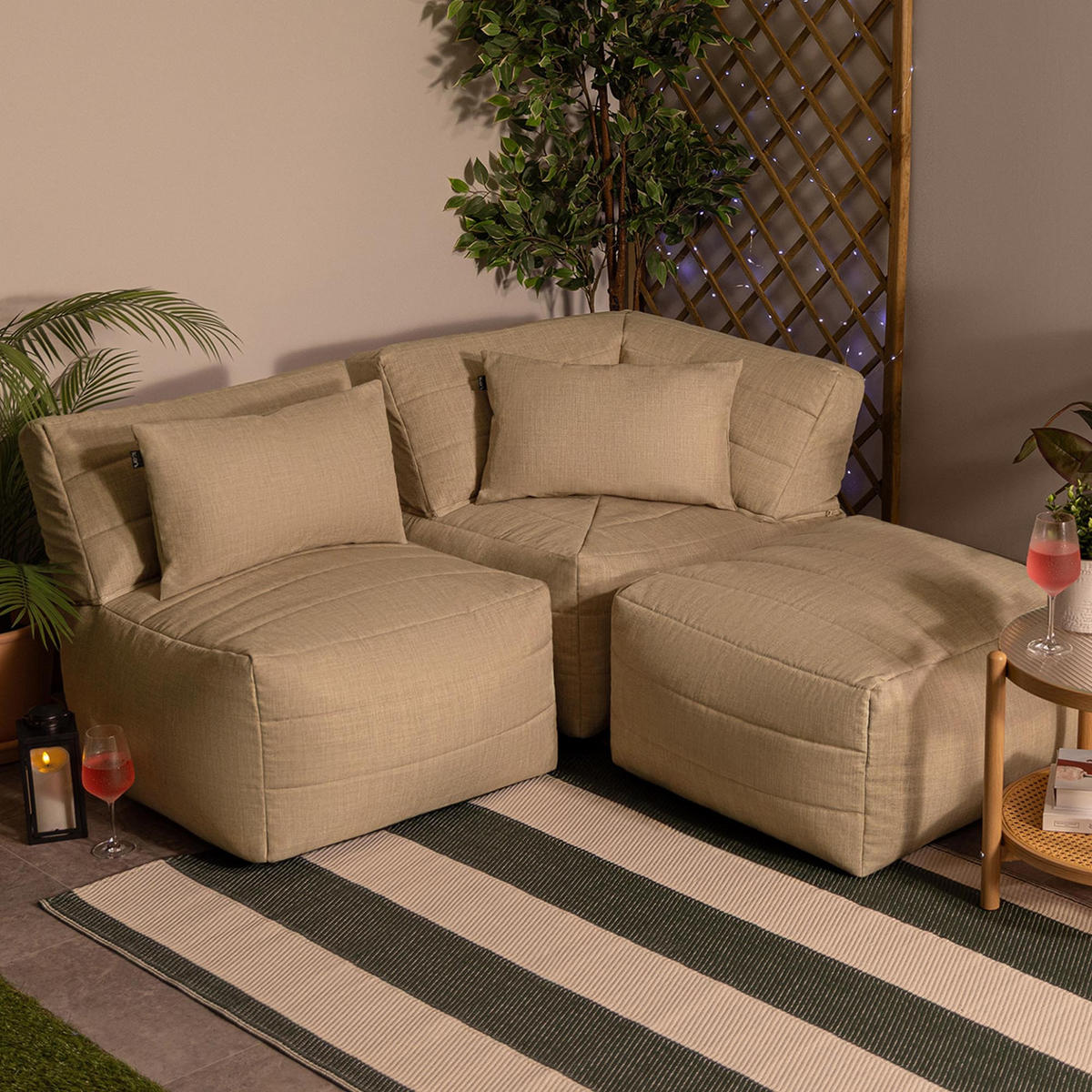 SITZSACK-SOFA 3-tlg. modular outdoor Noa - Beige, Textil (228/70/78cm) - icon