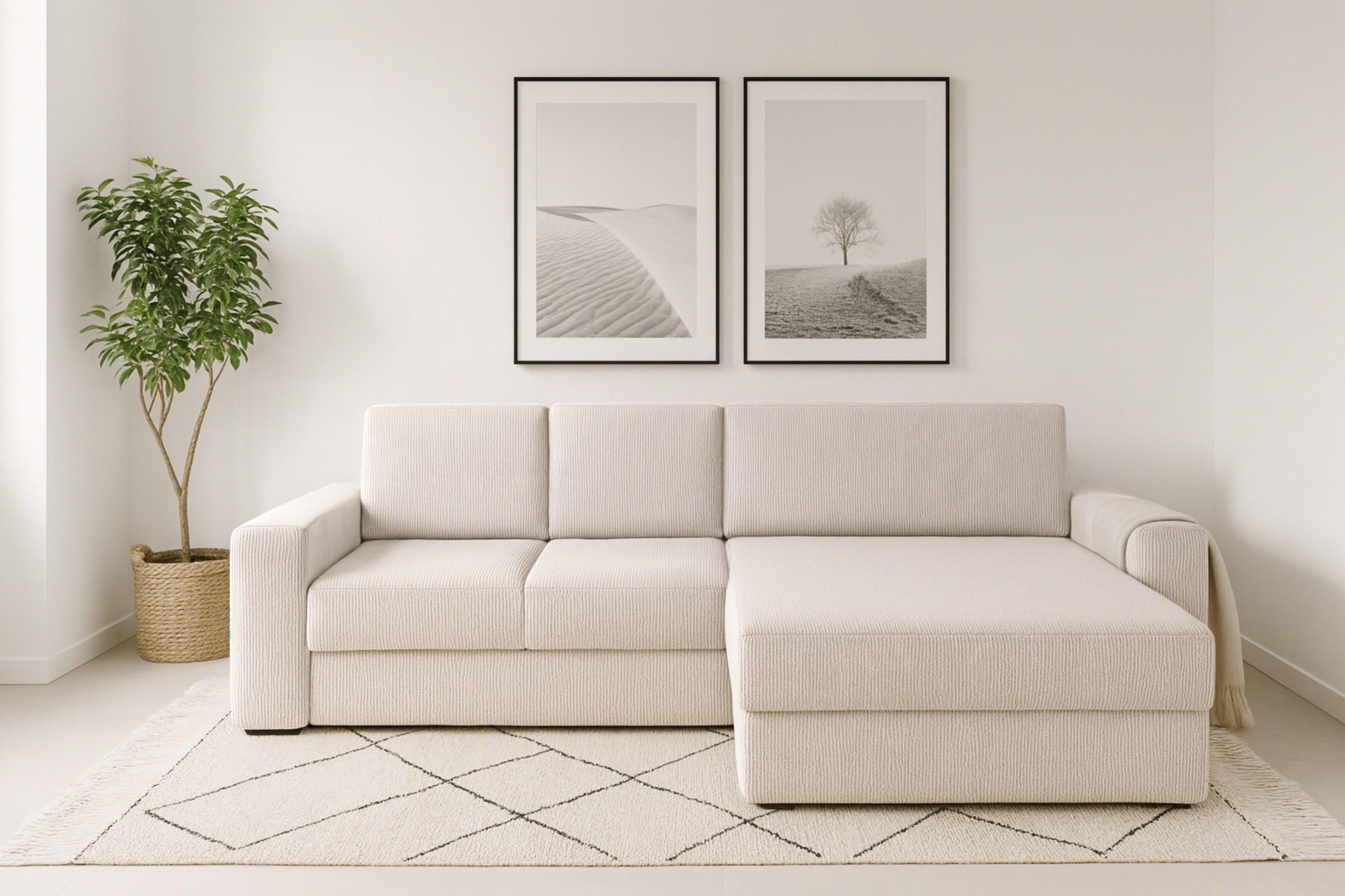 ECKSOFA TOCO XL 275/170 cm in Cord Creme rechts - Creme, Holz/Holzwerkstoff (275/170cm) - Deine Möbel 24