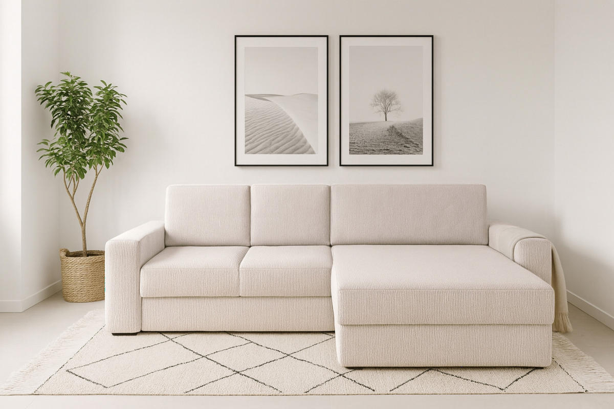 ECKSOFA TOCO XL 275/170 cm in Cord Creme rechts - Creme, Holz/Holzwerkstoff (275/170cm) - Deine Möbel 24