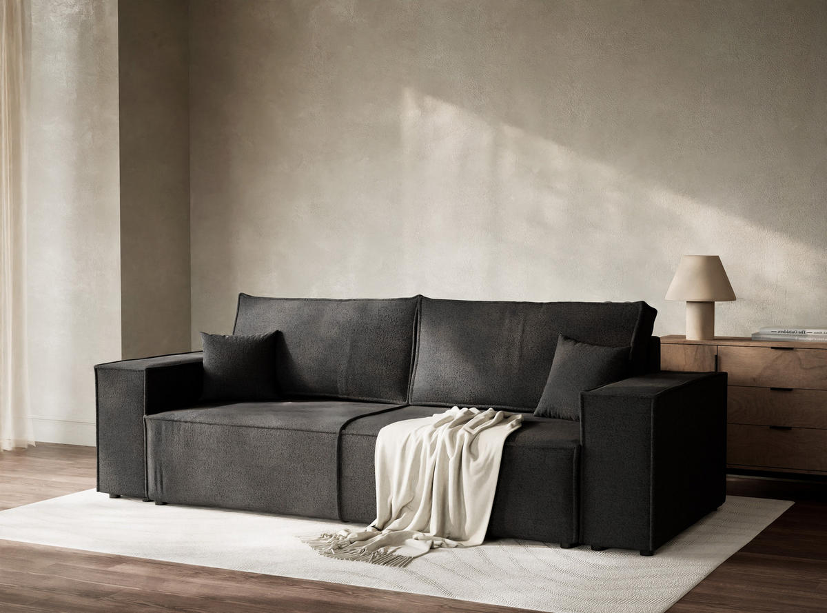 SOFA MIT SCHLAFFUNKTION Milos Anthrazit Webstoff - Anthrazit/Schwarz, Holz/Holzwerkstoff (255/70/105cm) - Maison de Reve