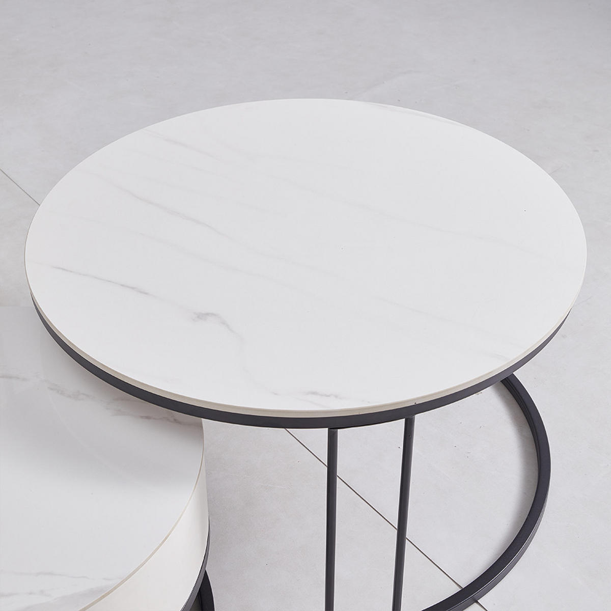 COUCHTISCH 2er-Set mit Schieferplatte und Schublade - Weiß, Holzwerkstoff (70/70/45cm) - OKWISH