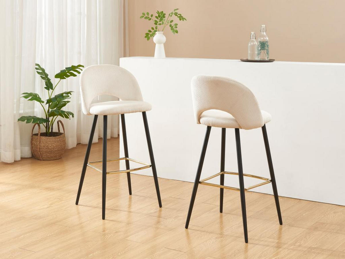 BARHOCKER 2er-Set - Cord & Metall - Cremefarben - FINCHY - Creme, Textil (50/100/48cm) - Pascal Morabito