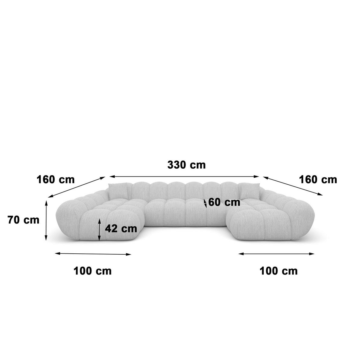 WOHNLANDSCHAFT Liva Schwarz Strukturstoff U-Form XXL Studio - Schwarz, Textil (330/70/160cm) - VAROYAL