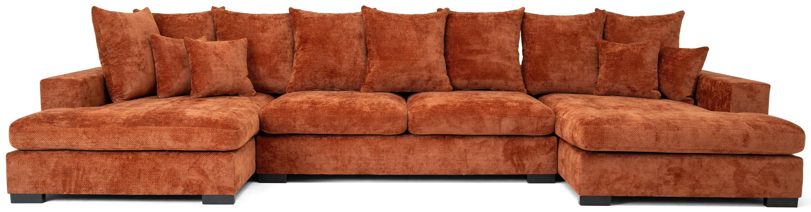 WOHNLANDSCHAFT Dahlia mit Schlaffunktion und Bettkasten in U-Form - Terrakotta Chenille 373/92/155 cm - Terracotta/Schwarz, Kunststoff/Textil (373/92/155cm) - WFL GROUP