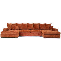 WOHNLANDSCHAFT Dahlia mit Schlaffunktion und Bettkasten in U-Form - Terrakotta Chenille 373/92/155 cm - Terracotta/Schwarz, Kunststoff/Textil (373/92/155cm) - WFL GROUP