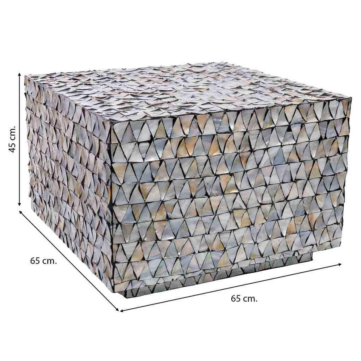 COUCHTISCH aus grauem Holz und Perlmutt, 65x65x45 cm - Grau, Holz (65/65/45cm) - Wanderlust