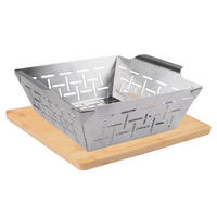 GRILLKORB AUS EDELSTAHL MIT 2 IN 1 BAMBUSBRETT - Edelstahlfarben, Metall (29.6/23.1/10.8cm) - Stoneline