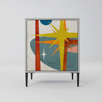 SIDEBOARD INTERSTELLAR VIBES, Grau, 57,5x42x72,5 cm, Schwarze Metallfüße - Multicolor/Schwarz, Holzwerkstoff/Metall (57.5/72.5/42cm) - SpaceRebels
