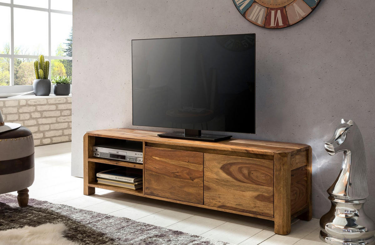 TV-LOWBOARD Massivholz, 4 Füße, viel Stauraum, Braun 140x35x40 cm - Braun, Holz (140/40/35cm) - KADIMA DESIGN