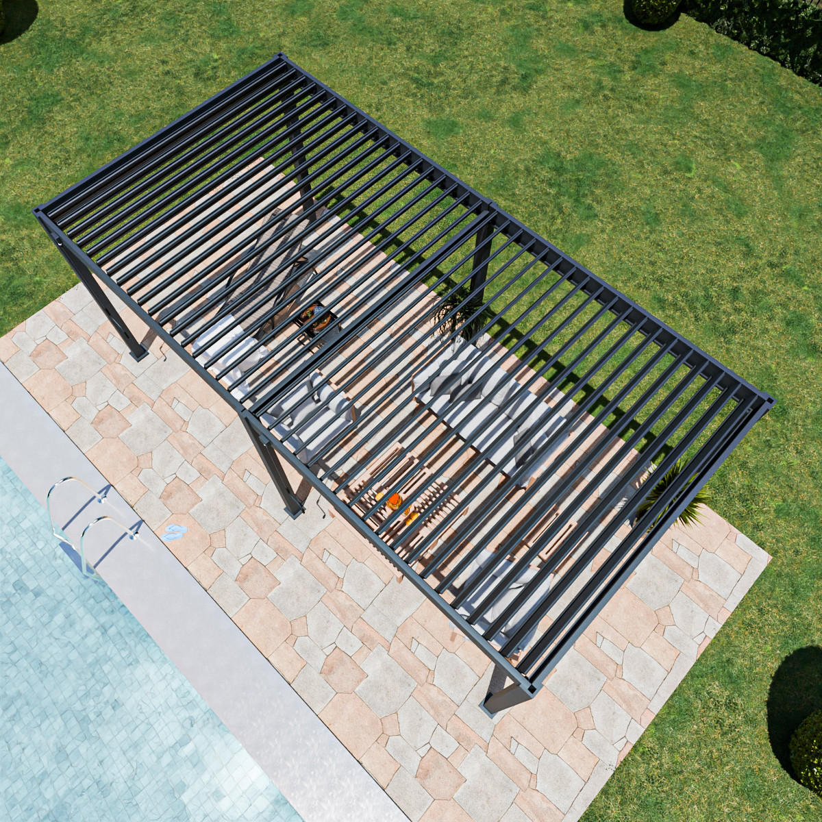 PERGOLA Terrassenüberdachung Superior Aluminium freistehend | 3 x 6 M | Lamellendach anthrazit - Anthrazit, Metall (600/255/300cm) - PergoLine