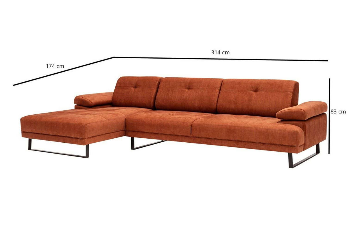 ECKSOFA mit verstellbarer Rückenlehne - Anthrazit/Schwarz, Textil/Metall (314/174cm) - myHomelando