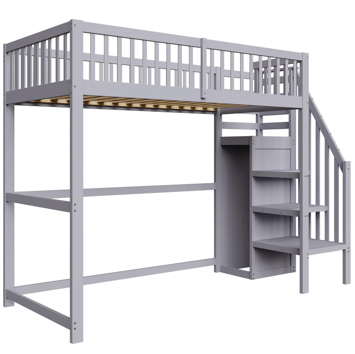 ETAGENBETT 90/200 cm in Grau mit Treppe, Kleiderschrank und Stauraum - Grau, Holz (90/200cm) - Flora Grace