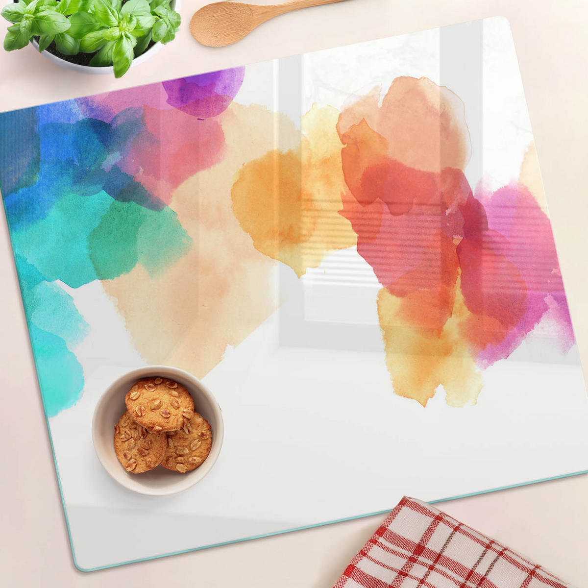 GLASPLATTE 60x52 cm Farbige Flecken - Beige, Glas (60/0.4/52cm) - TULUP