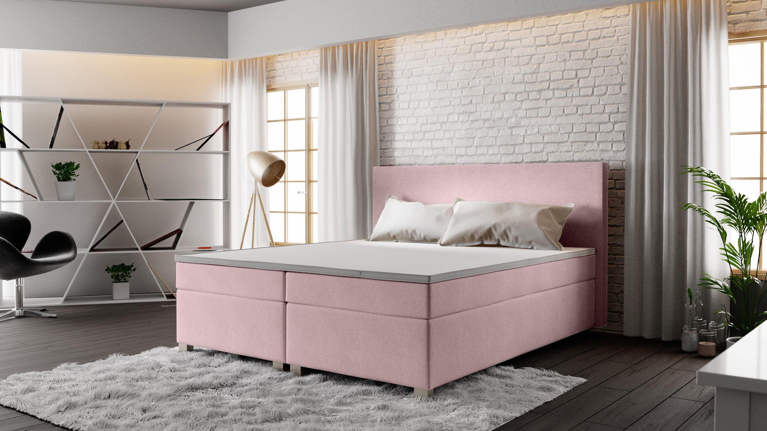 BOXBETT SIMPLE mit Matratze H3, Bonell und Topper 160x200 COSMIC 14 - Pink, Textil (160/200cm) - Bedante