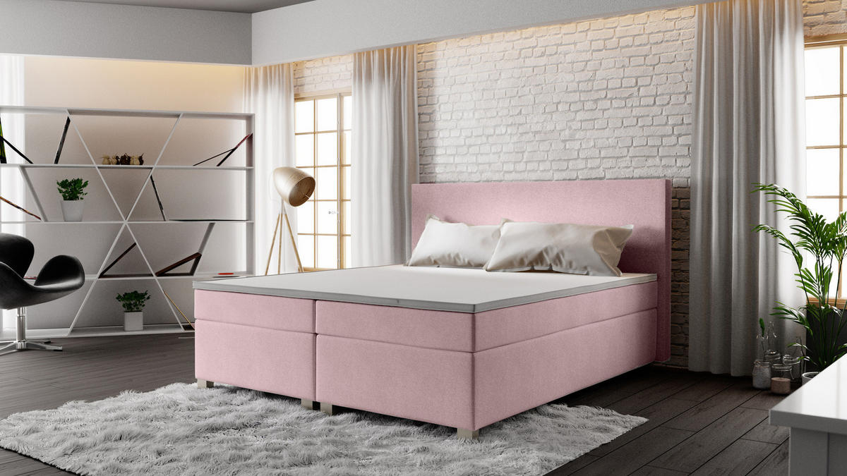 BOXBETT SIMPLE mit Matratze H3, Bonell und Topper 160x200 COSMIC 14 - Pink, Textil (160/200cm) - Bedante