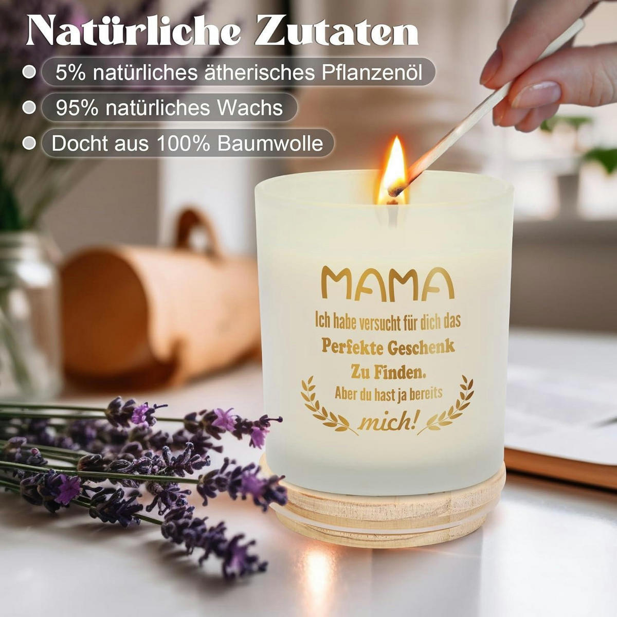 DUFTKERZE Lavendel im Glas Geschenkset 50 Stunden Brenndauer - Weiß, Paraffin (9cm)