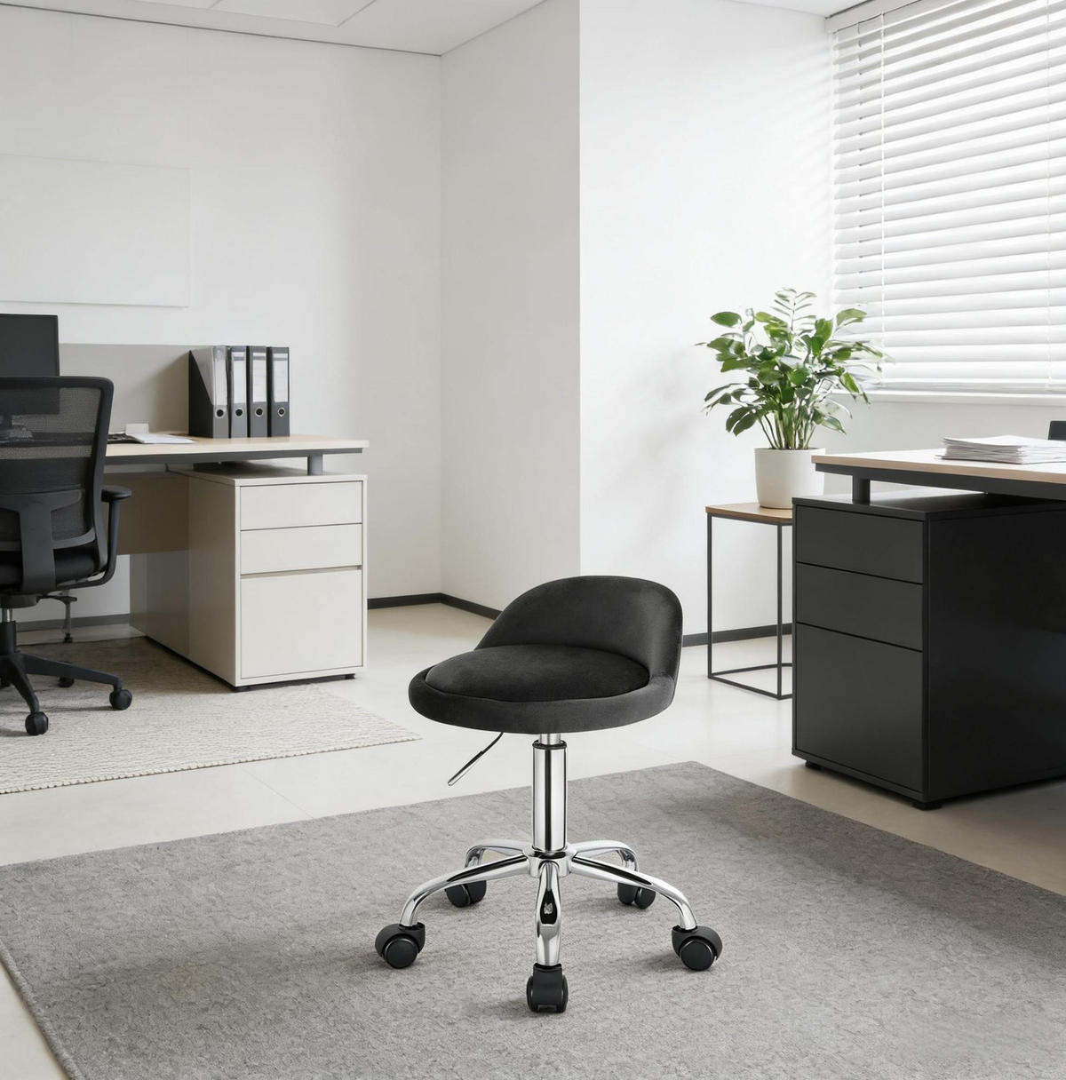 BÜROHOCKER höhenverstellbar drehbar Samt Dunkelgrau - Dunkelgrau, Metall (30/65.5/30cm) - Meubliv