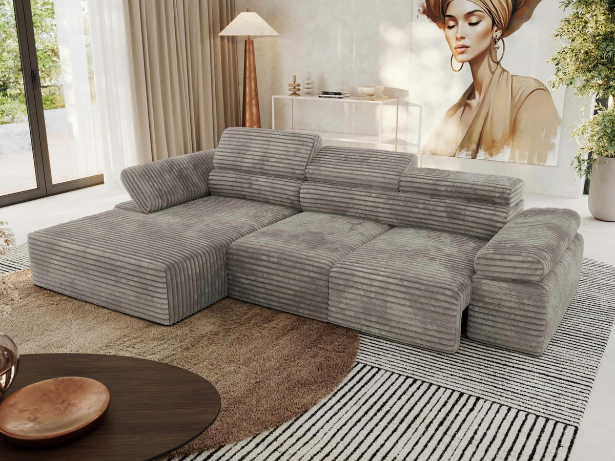 ECKSOFA RILASSO L Hellbraun Cord - links - Hellbraun/Schwarz, Kunststoff/Textil (296/174cm) - MKS