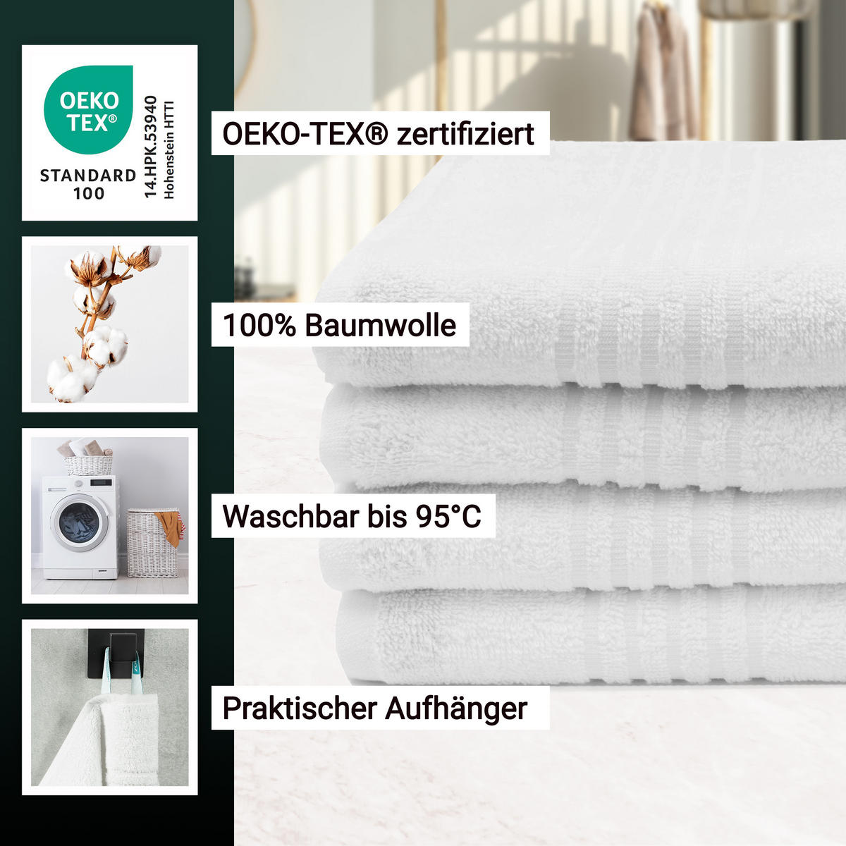 HANDTÜCHER, 4er-Set, 50x100 cm, 100% Baumwolle, Weiß - Weiß, Textil (50/100cm) - Zollner