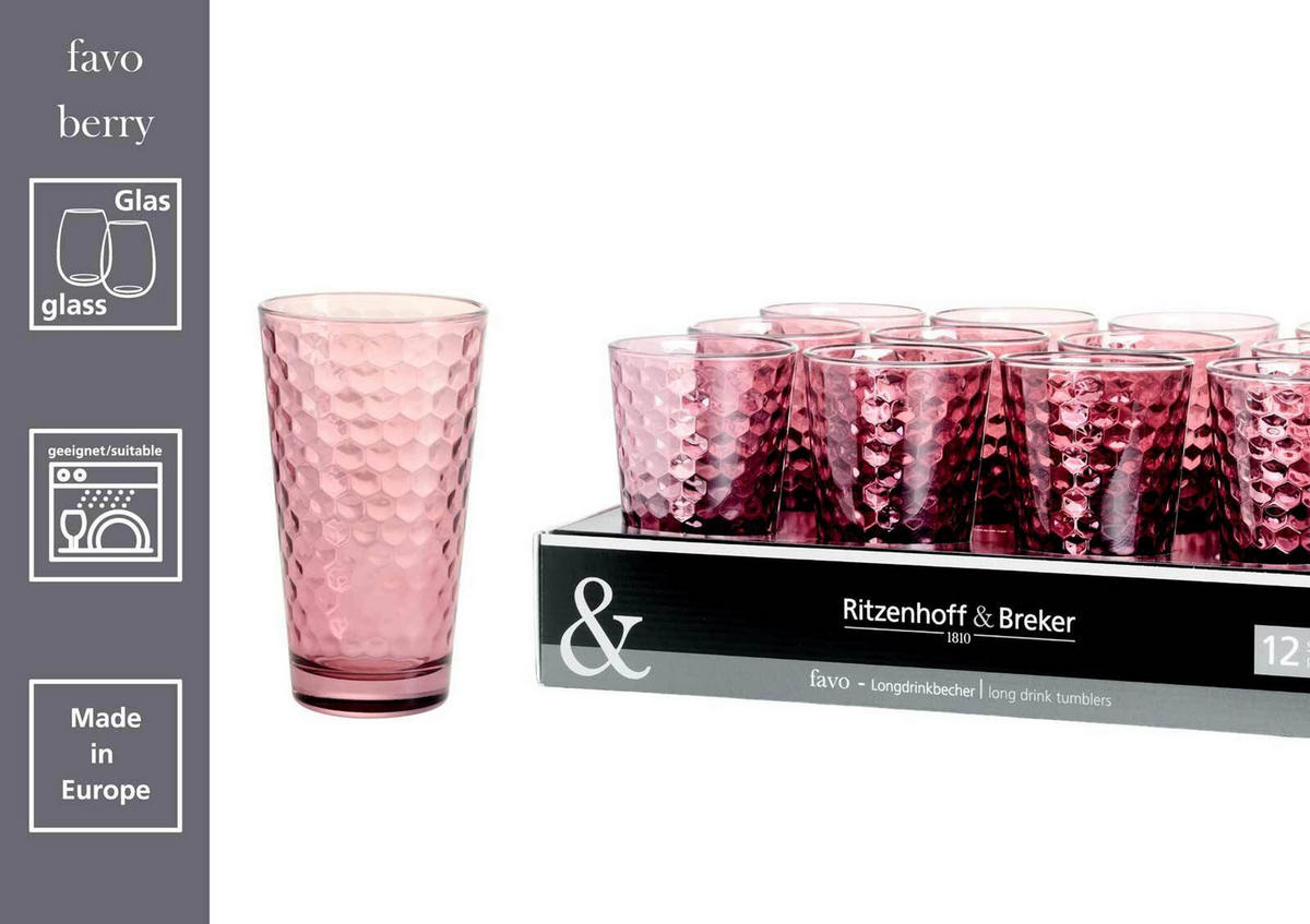 LONGDRINKGLÄSER Favo Berry 400 ml 12er Set - Beere, Glas (0.4L) - Ritzenhoff Breker