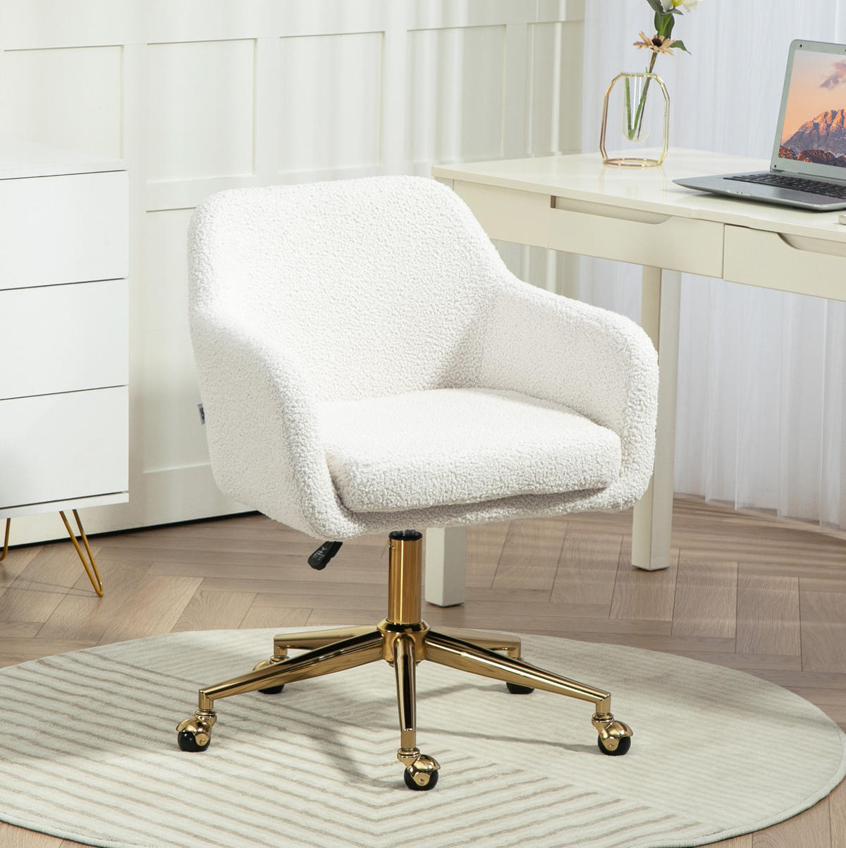 DREHSTUHL 60/61/79-88 cm cremeweiß aus Polyester höhenverstellbar - Creme, Kunststoff (61/88/60cm) - OKWISH