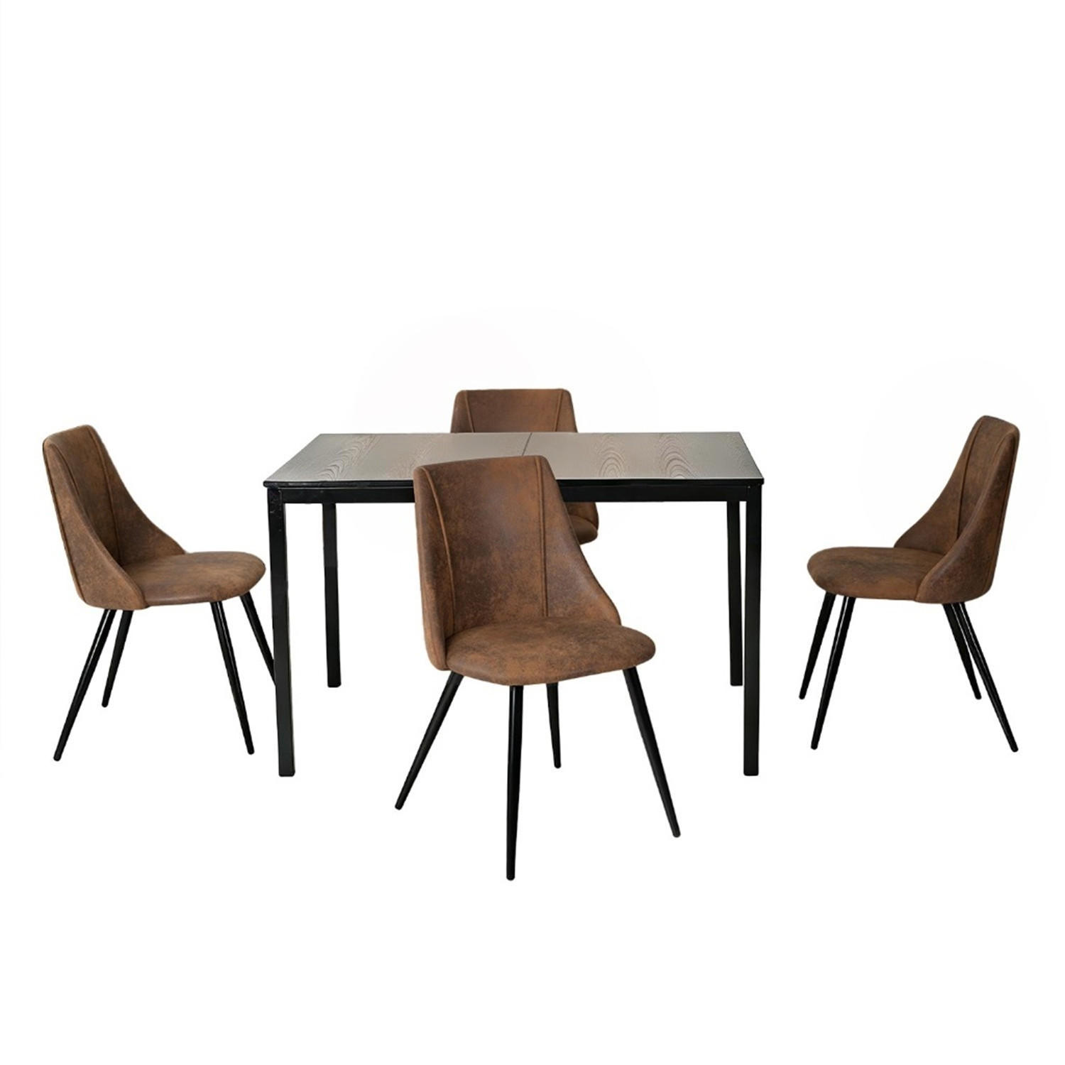 ESSGRUPPE mit ausziehbarem Tisch und 4 Stühlen in Wildlederoptik, Braun - Multicolor/Schwarz, Metall (40/86/39cm) - Meubles Cosy