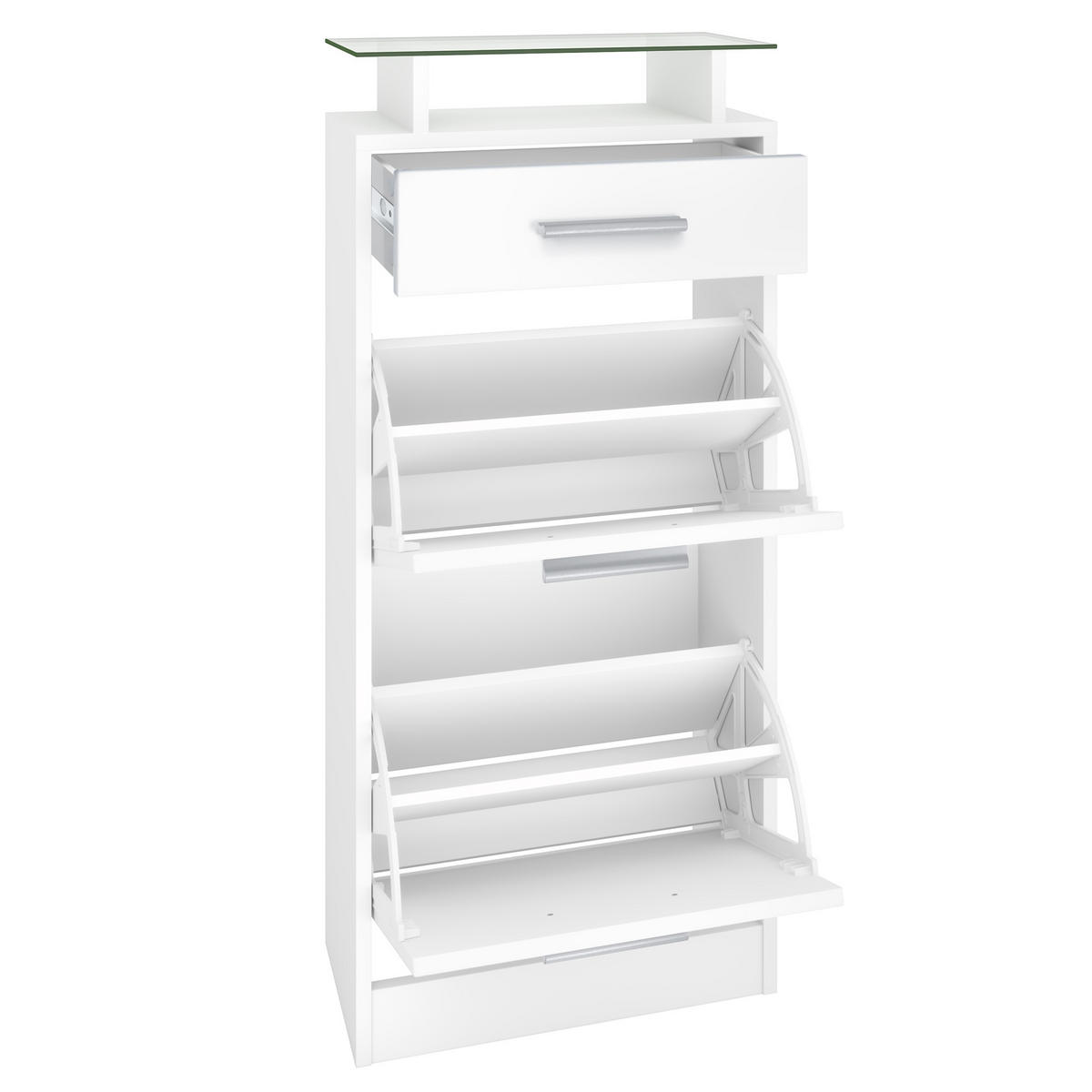 SCHUHSCHRANK Loret Front in Schwarz Hochglanz - Schwarz Hochglanz, Holzwerkstoff (46/104/23cm) - Vladon