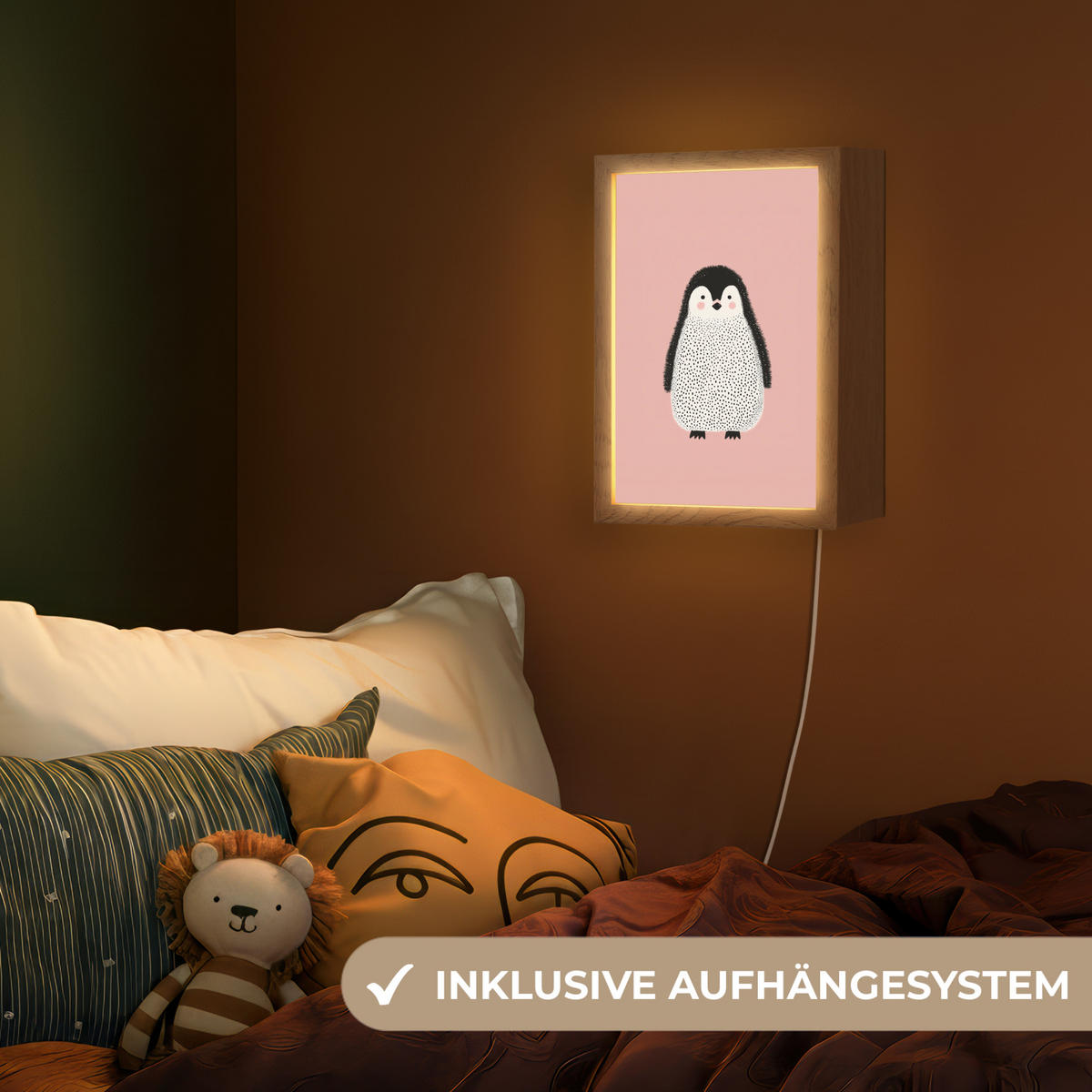 NACHTTISCHLAMPE Pinguin - Punkte - Minimalistisch - Rosa 20x30 cm - Rosa, Holzwerkstoff (8/20/30cm)