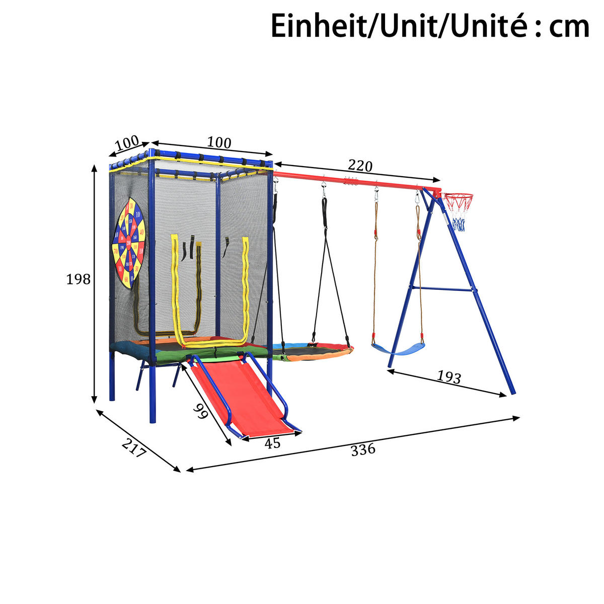 SPIELGERÄT Outdoor Kinder Trampolin Schaukel Rutsche - Multicolor, Metall (336/217cm) - LEBENLANG