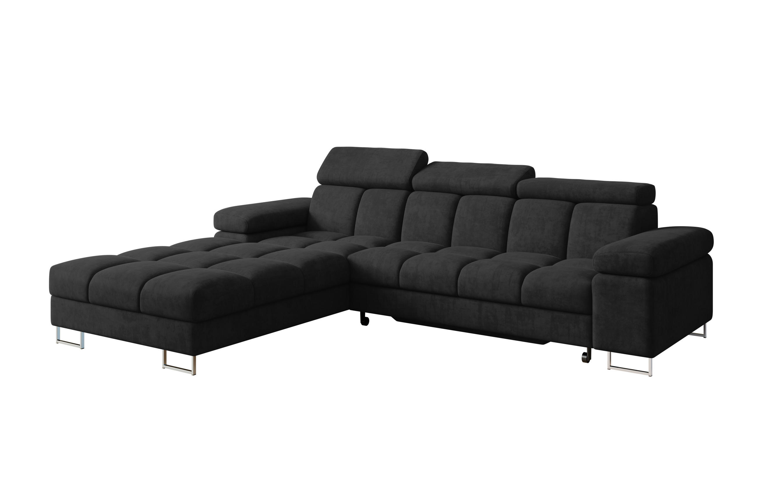 ECKSOFA mit Schlaffunktion Ottomane Links COMA L 271x203x79 Schwarz Velours - Schwarz, Holzwerkstoff/Textil (271/203cm) - ALTDECOR