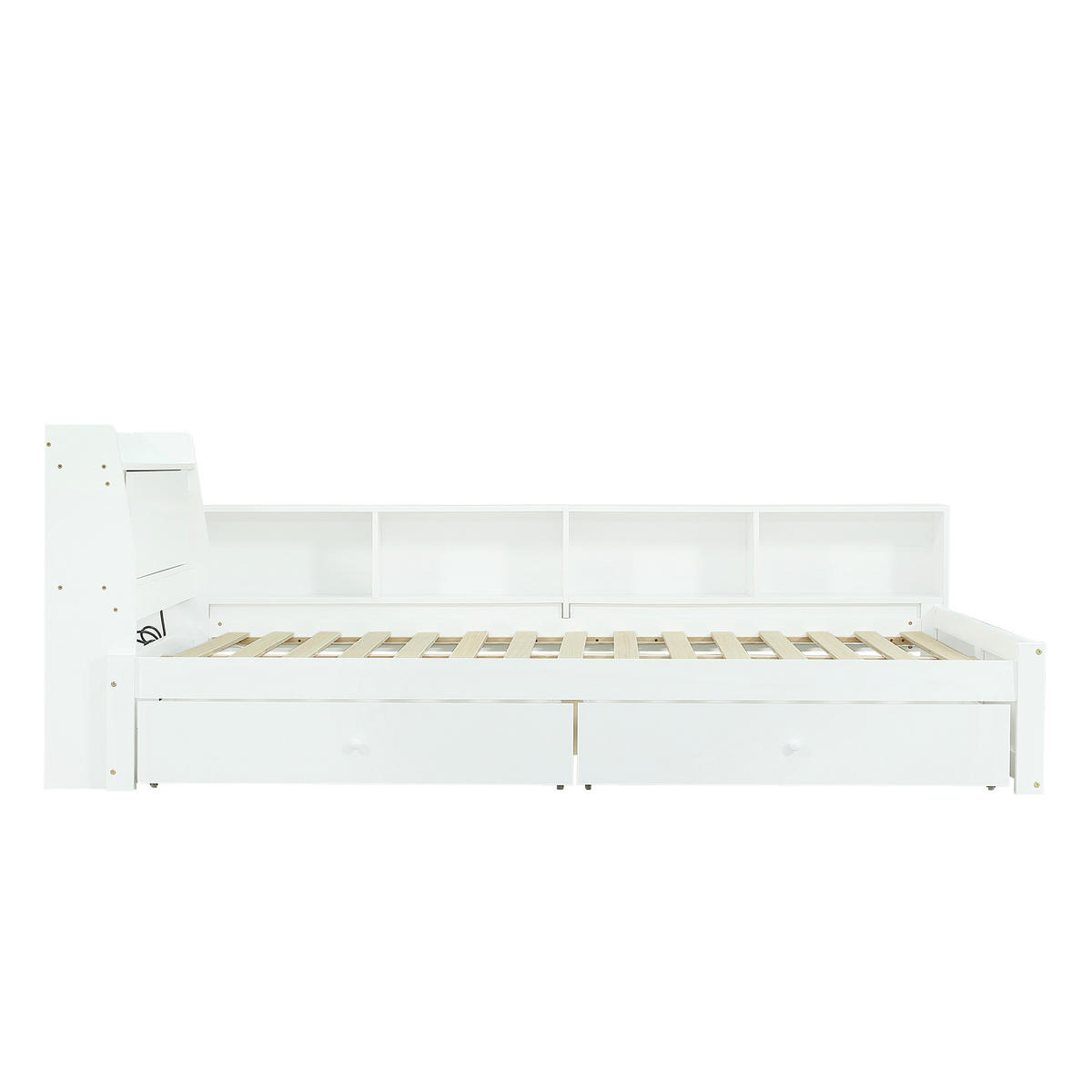 STAURRAUMBETT 140/200 cm DE-02337, in Weiß, mit Ablagefach, 2 Leuchten und Ladebuchse - Weiß, Holz/Holzwerkstoff (140/200cm) - ComfortXL