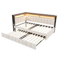 AUSZIEHBETT 90/200 cm DE-02098, in Beige, mit LED, USB-C und Ablagefächern - Beige, Metall (90/200cm) - ComfortXL