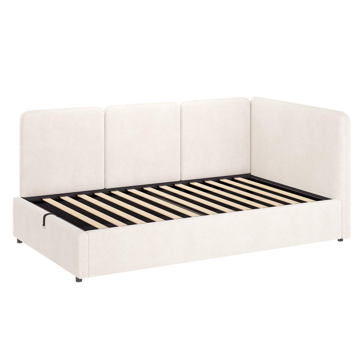 POLSTERBETT 90x200 Hydraulik Samt Beige - Beige, Textil (90/200cm) - FLIEKS