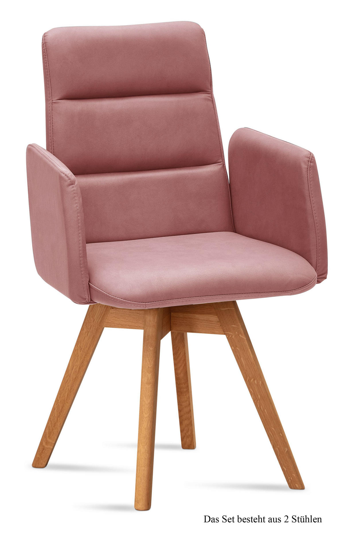 ARMLEHNSTUHL drehbar (2er-Set) Dorit 52x92x60 Eiche geölt/Rosewood - Eichefarben/Dunkelrosa, Kunststoff (60/92/52cm) - 58aufmkessel