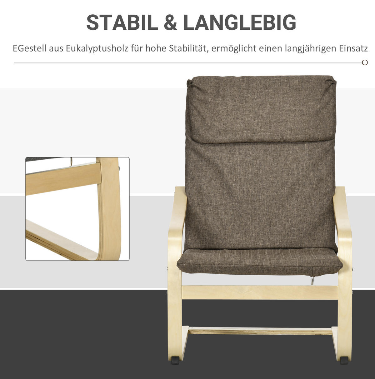 POLSTERSESSEL 65/69/98 cm mit Kopfstütze in Braun – bis 120 kg belastbar - Braun, Textil (65/98/69cm) - BEAOK
