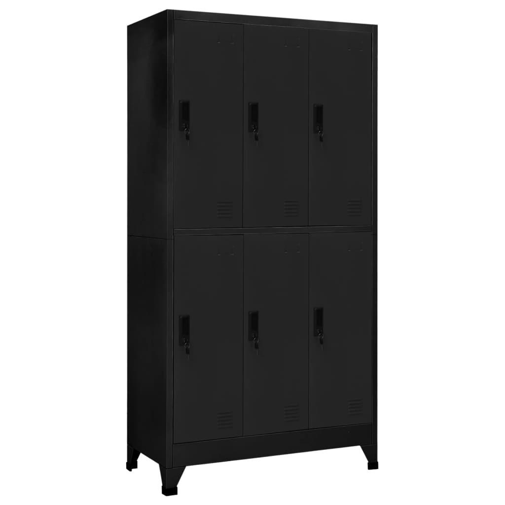 SCHLIESSFACHSCHRANK mit 6 Schließfächern, 90/45/180 cm, aus Stahl, in Schwarz - Schwarz, Metall (90/180/45cm) - vidaXL