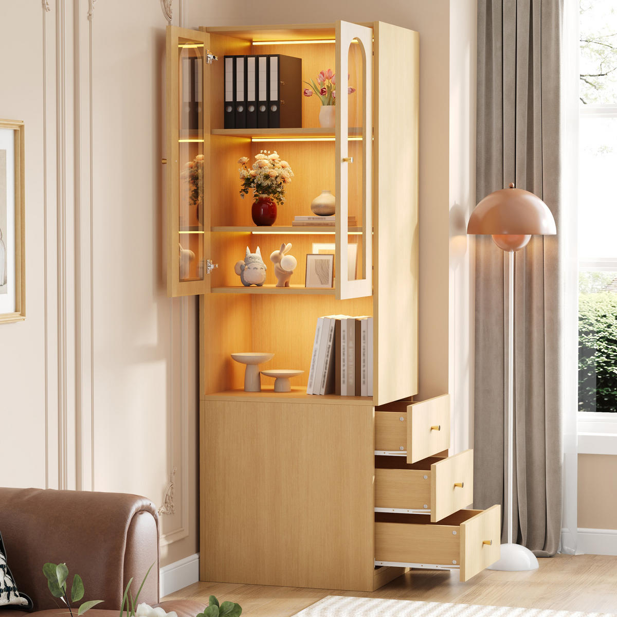 HIGHBOARD 60/200/40 cm Eichefarben aus MDF mit LED-Beleuchtung - Eichefarben, Holzwerkstoff (40/200/60cm) - OKMYHOME