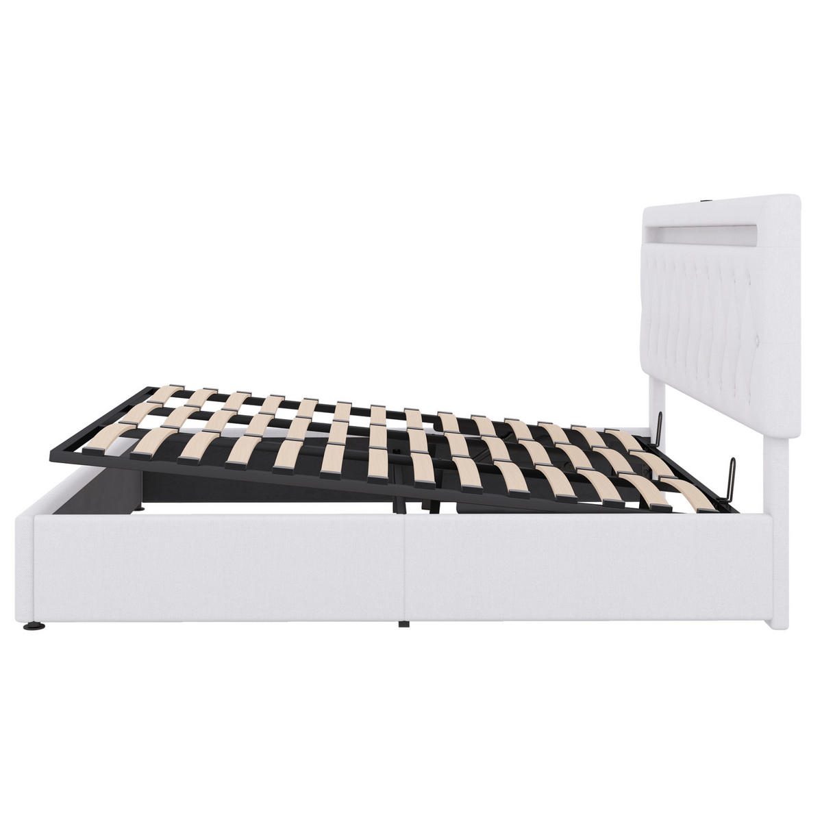 POLSTERBETT 180/200 cm mit Bettkasten, USB und LED-Beleuchtung in Weiß - Weiß, Textil (180/200cm) - BEAOK