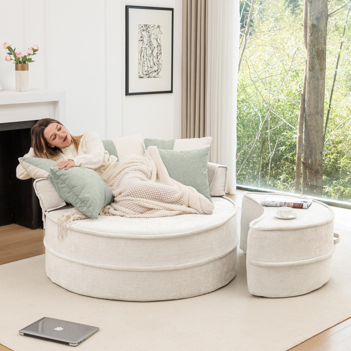 ECKSOFA 163/121/66 cm Beige mit Fußbank - Beige, Textil (163/121cm) - Oxeza