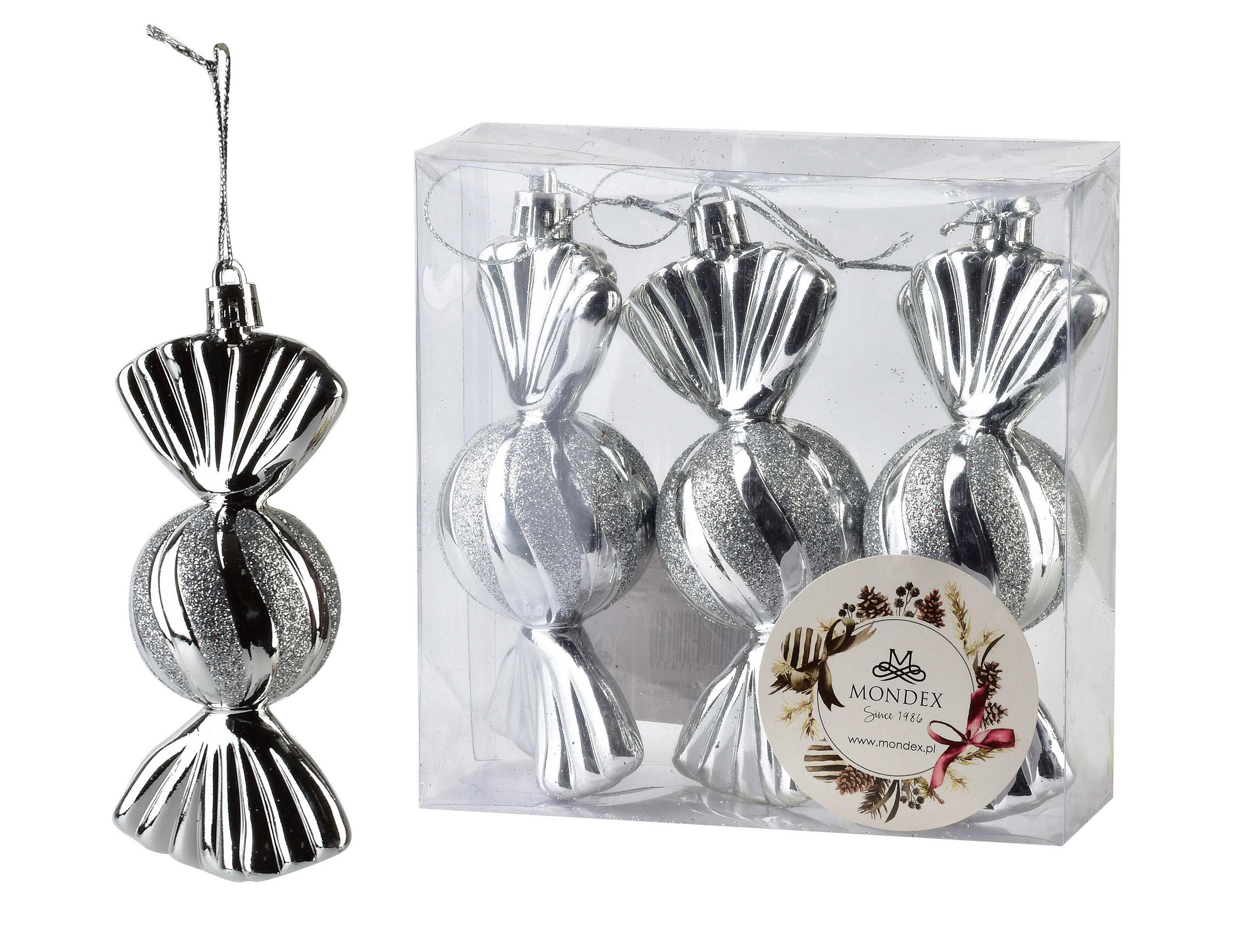 Mondex Christbaumkugeln Silber 12x12x4 cm