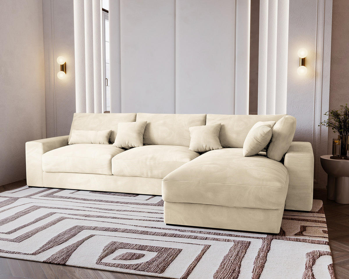 ECKSOFA mit Longchair - Creme/Schwarz, Kunststoff/Textil (340/205cm) - home24